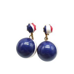 Vintage Hong Kong Clip On Earrings Red White & Blue Ball Design Gold Tone